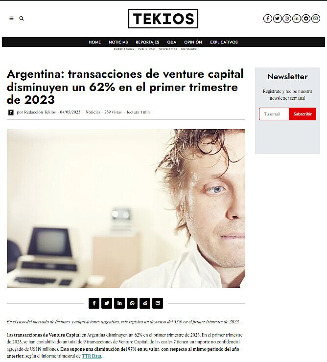 Argentina: transacciones de venture capital disminuyen un 62% en el primer trimestre de 2023